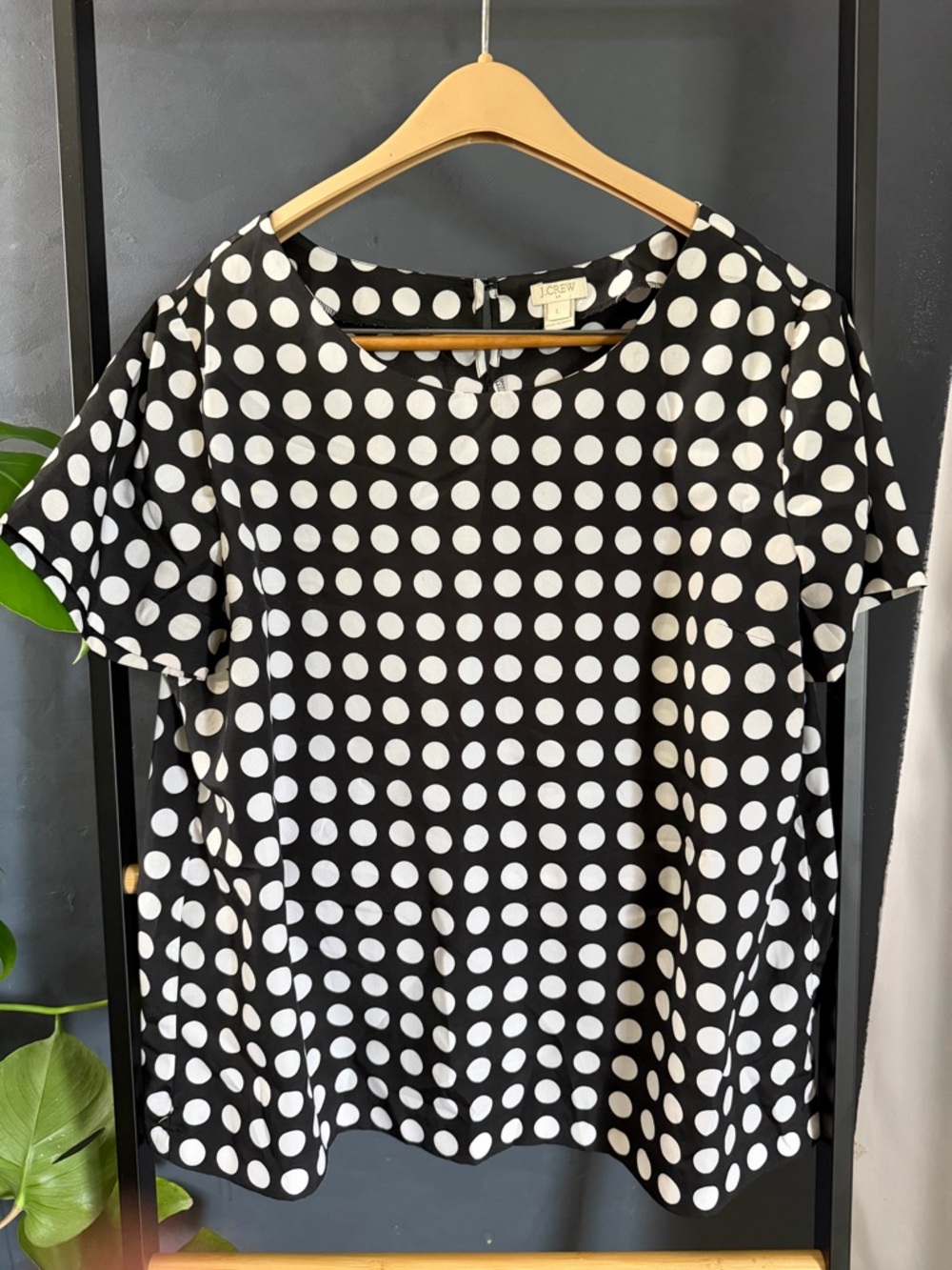 J. Crew Factory Black and White Polka Dot Short Sleeve Top